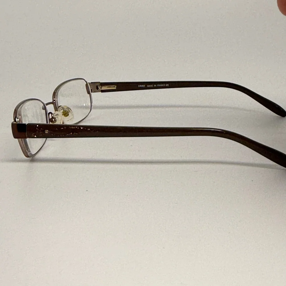 L'Amy L'Accent 422 Brown Metal Rectangular Eyeglass Frames France 51-17-135 C01